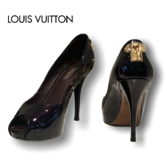 Louis Vuitton Oh Really! Burgundy Patent Peep Toe Heels & Box, Size EU 38/US 7.5 - Picture 1 of 13